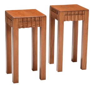 Pair of Mid-Century Modern Oak Side Tables of Asheville Interest