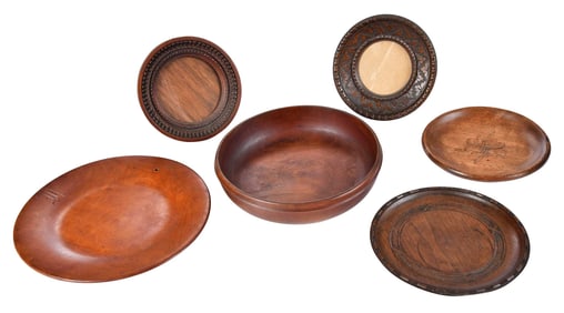 Six Southern Studio Carved Wood Table Objects