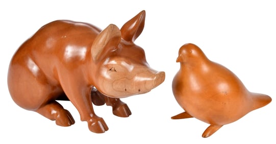 Two Signed Cherokee Carved Wood Animals, Virgil Ledford