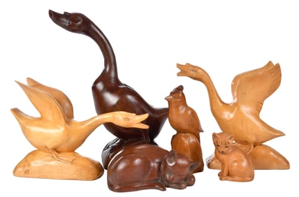 Six Signed Brasstown Carved Wood Animals, Hope and Glenn Brown