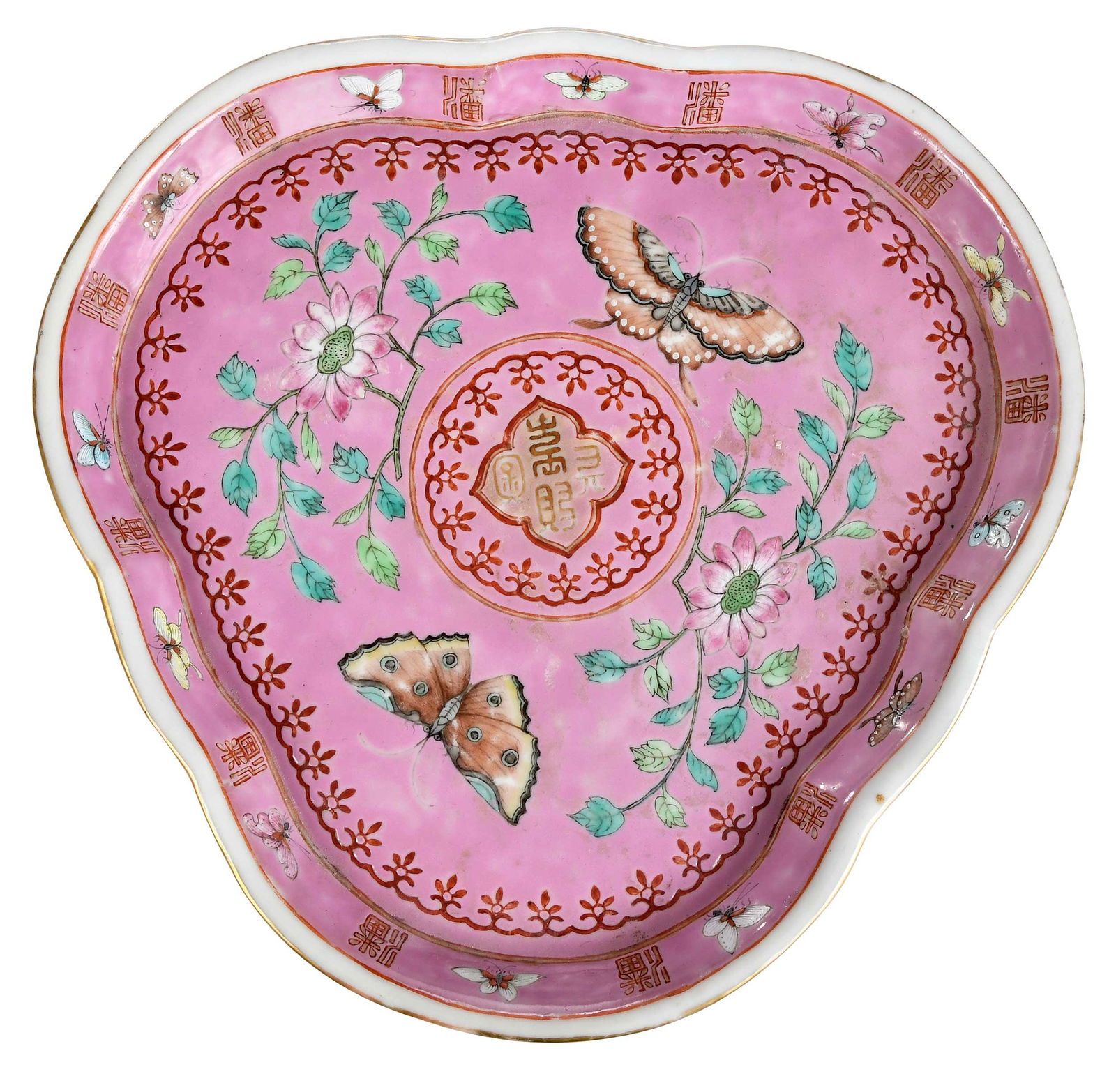 Triangular Chinese Pink Porcelain Plate (1 of 10)