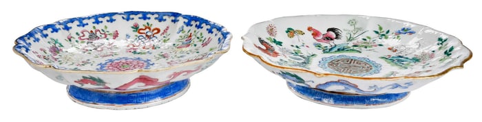 Two Chinese Enameled Footed Porcelain Serving Dishes