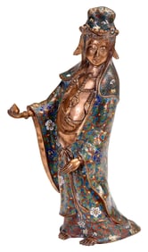Chinese Bronze and Cloisonne Guanyin Figure