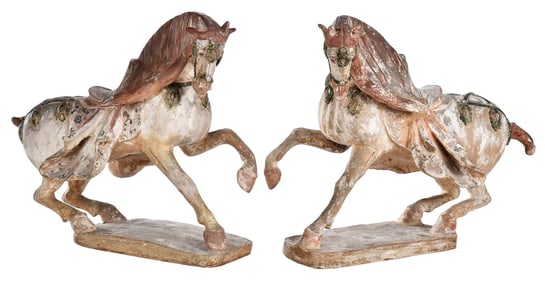 Pair of Chinese Polychrome Terracotta Caparisoned Horses