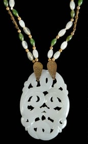 Chinese Carved Jade Pendent Necklace