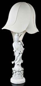 Chinese Blanc de Chine Porcelain Guanyin Converted to Lamp with Floriform Shade