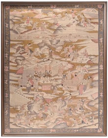 Monumental Chinese Framed Kesi Panel, Battle Scene with Dignitaries
