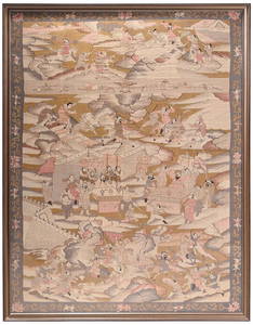 Monumental Chinese Framed Kesi Panel, Battle Scene with Dignitaries