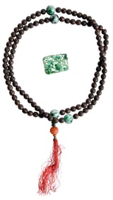 Two Pieces of Chinese Carved Mottled Green Jade Jewelry