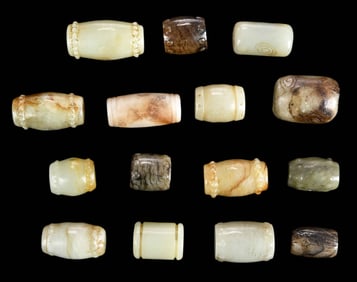 15 Carved Jade Barrel Shaped Toggles