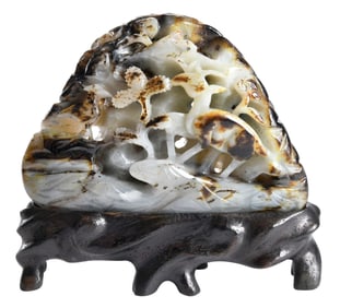 Chinese Carved Jade Desk Ornament with Stand