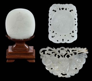 Three Chinese Carved Jade Plaques