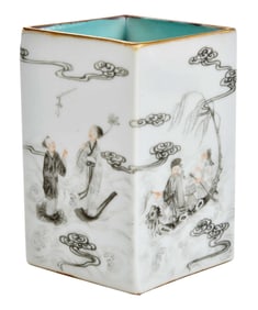 Chinese Porcelain Grisaille Square Miniature Vase