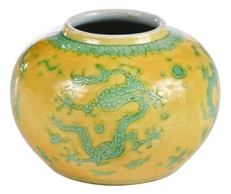 Chinese Porcelain Yellow and Green Glazed Dragon Water Coupe