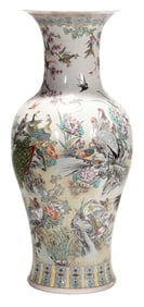 Monumental Chinese Baluster Floor Vase, 100 Birds Circling Phoenix