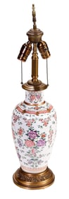 Chinese Floral Enamel Porcelain Vase Mounted as Lamp