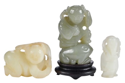 Three Chinese Carved Jade Figures