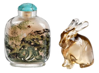 Fine Reverse Painted Chen Zhongsan Snuff Bottle, with Glass Rabbit