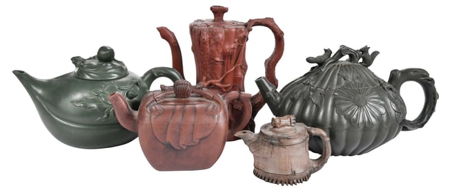 Five Chinese Yixing Clay Teapots