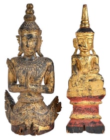 Two Southeast Asian Carved and Gilt Buddhist Figures