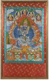 Framed Tibetan Thangka, Vajrabhairava