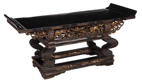 Chinese Carved and Gilt Wood Altar Table with Intricate Openwork Skirts