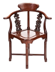 Chinese Carved Wood Corner Chair