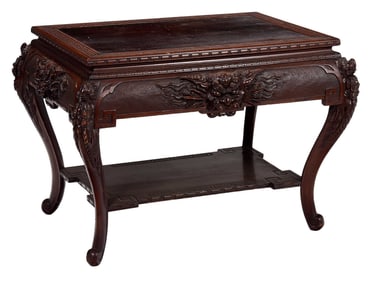 Large Chinese Carved Wood Center Table with Fu Lion Decorated Skirts