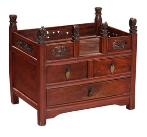 Chinese Table Top Cabinet with Decorative Openwork Top and Finials