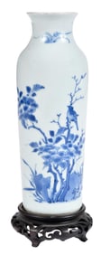 Chinese Blue and White Porcelain Vase with Stand