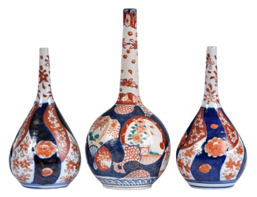 Three Japanese Imari Porcelain Bottle Vases