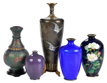Five Japanese Miniature Cloisonne Vases