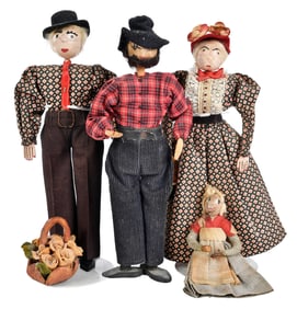Four American Folk Art Handmade Nut Head Dolls