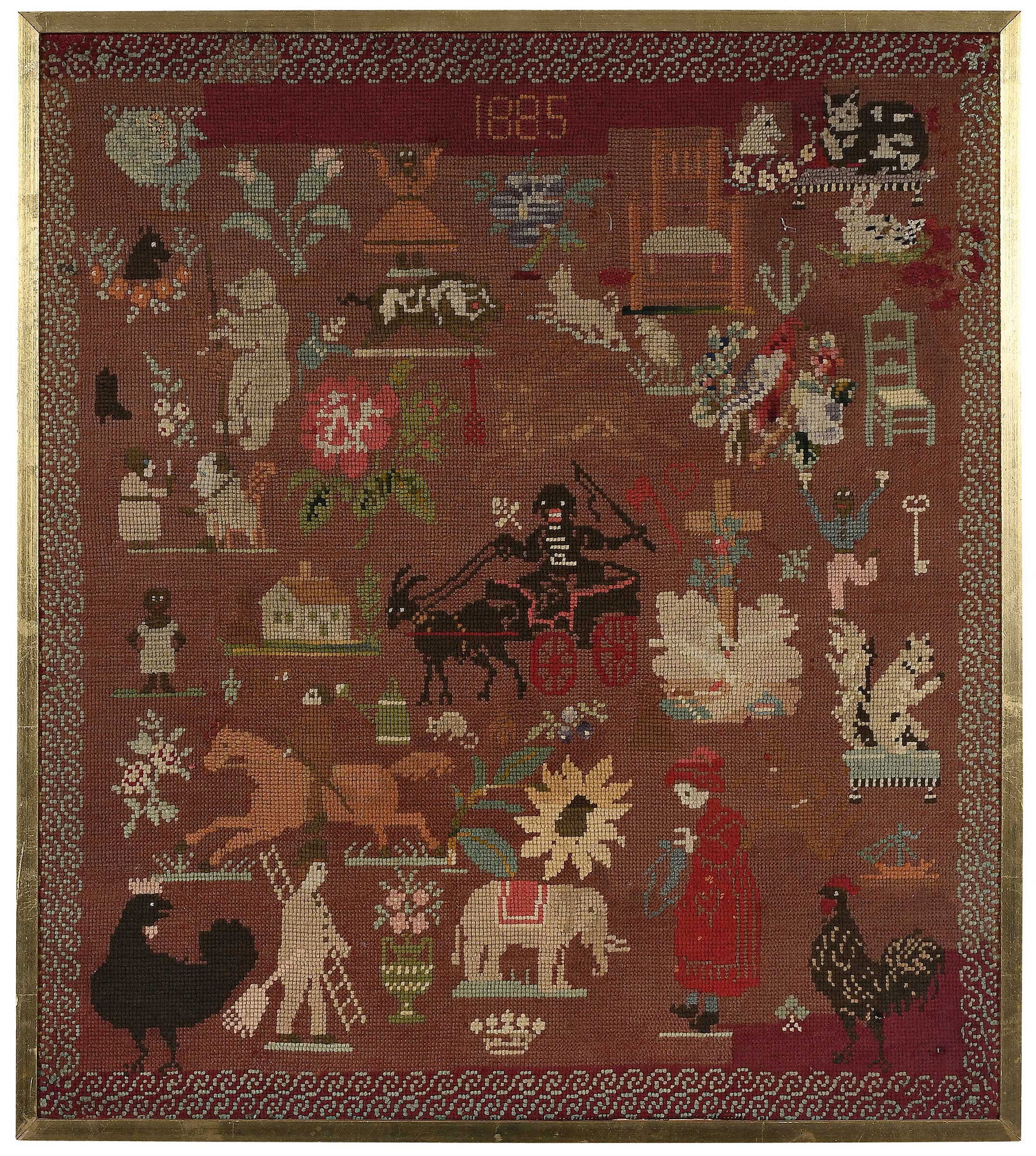 Framed Victorian Needlepoint Sampler, Dated 1885 (1 of 6)