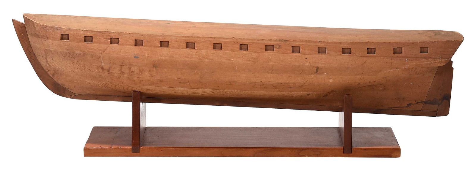 Carved Pine Frigate Hull Model on Stand: 10 x 37-1/2 x 8 in. overall