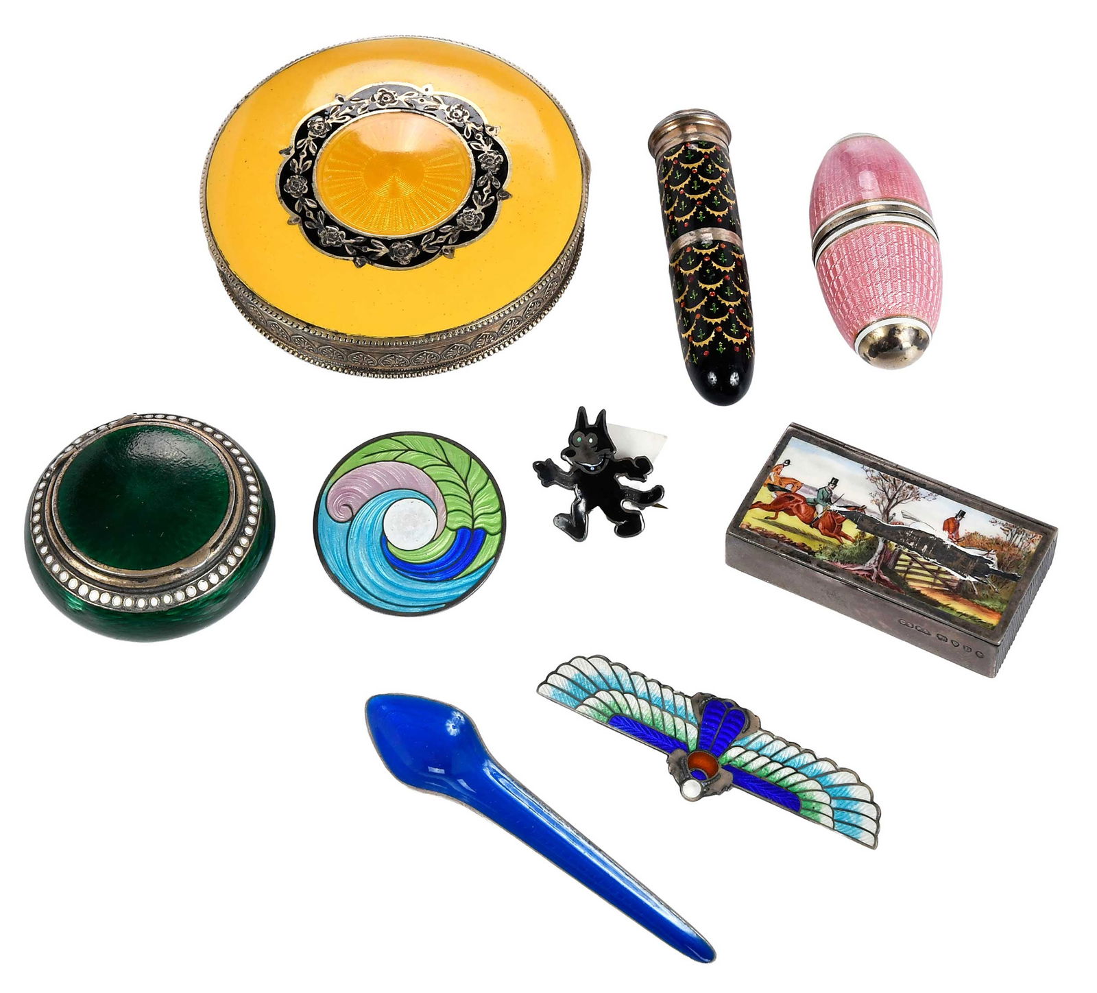 Nine Enamel and Sterling Novelty Items (1 of 8)
