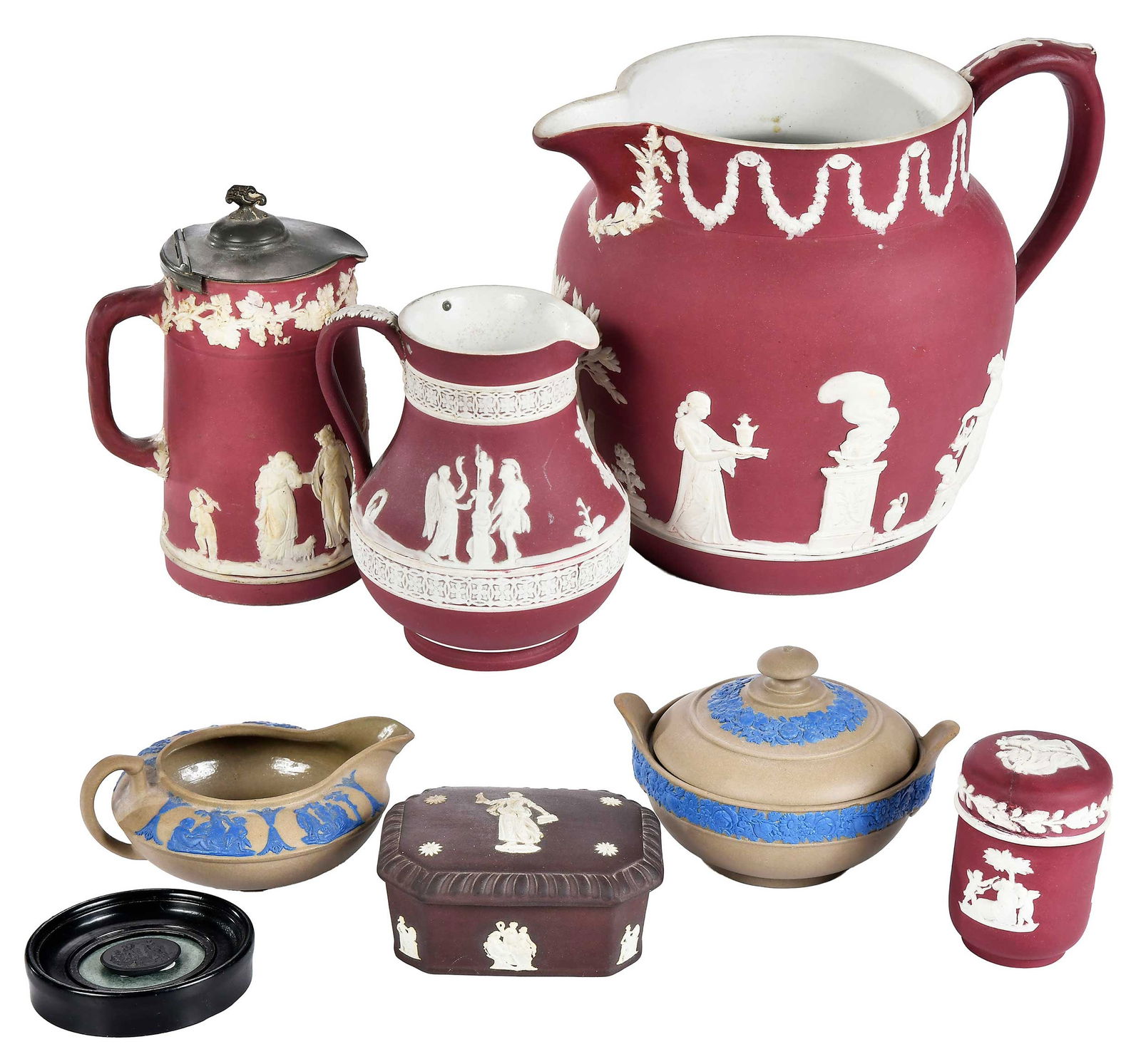 Seven Jasperware Vessels, with Jasperware Basalt Intaglio Medallion (1 of 12)