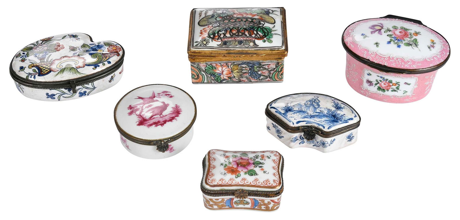 Six Miniature Enamel Decorated Boxes (1 of 6)