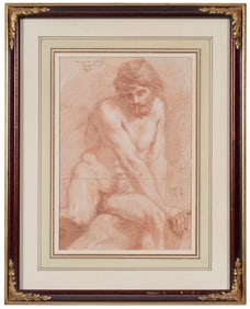 Italian-Roman School Drawing, Nude Male
