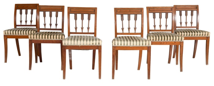 Set of Six Biedermeier Fruitwood Arrow Back Dining Chairs