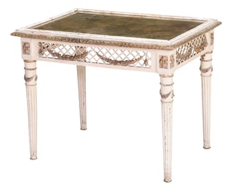 Vintage Louis XVI Style Painted, Gilt, and Smoked Glass Center Table