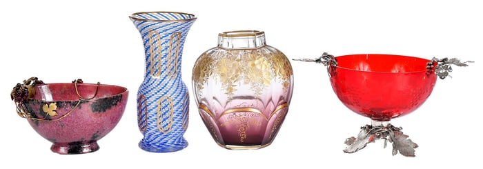 Four Small German and Italian Ornamental Bowls and Vases