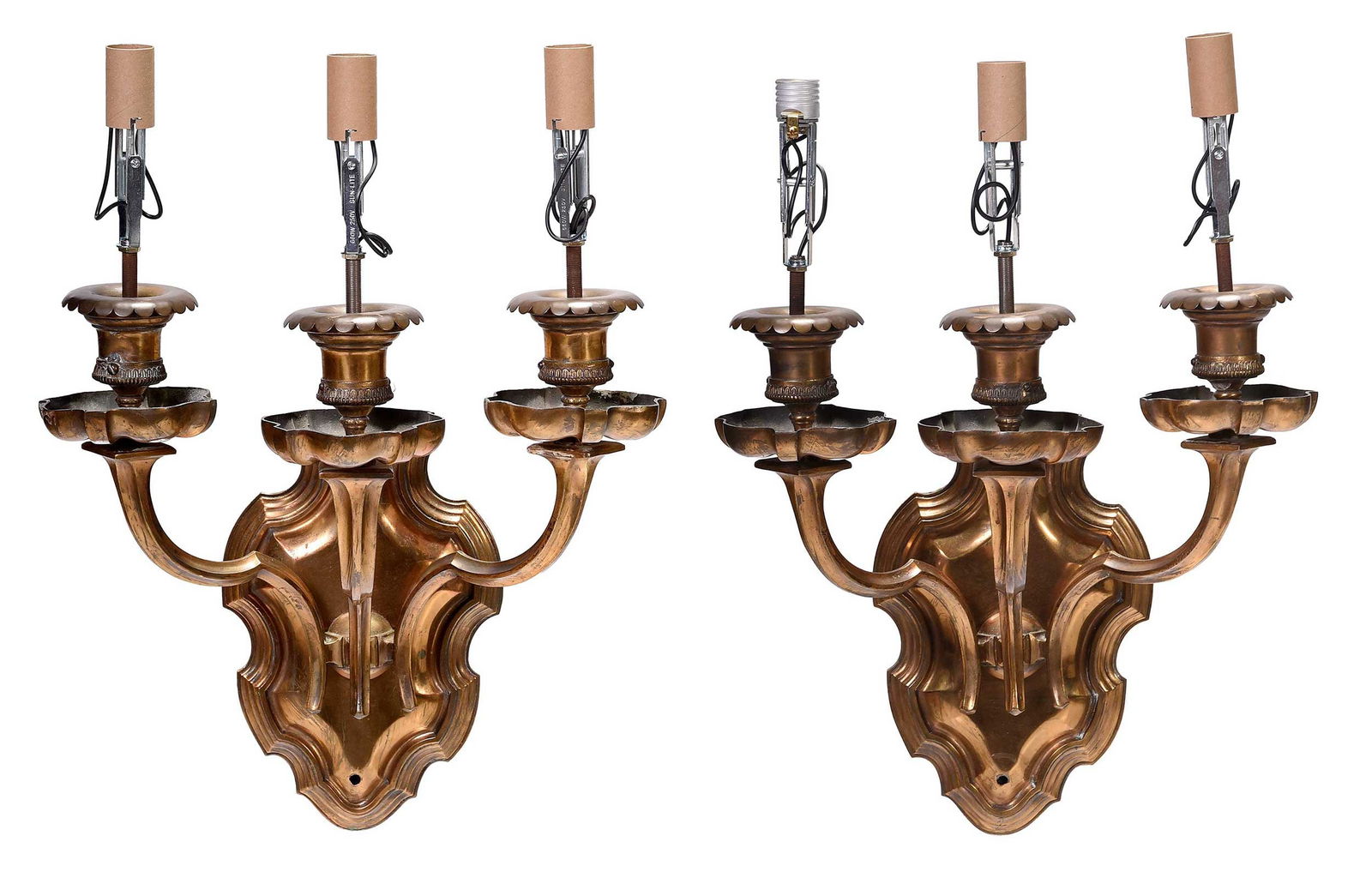 Pair of Continental Copper Three Light Electrified Wall Sconces (1 of 7)