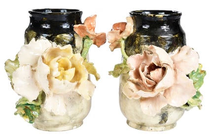 Pair of Jean-Marie Pointe Barbotine Vases