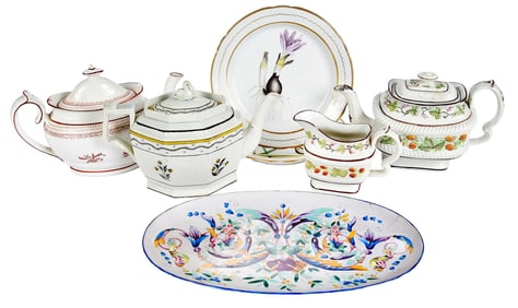 Seven Continental Painted Ceramic Table Objects