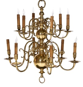 Dutch Style 12 Light Brass Chandelier