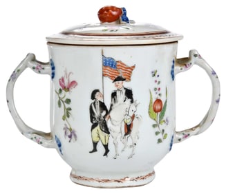 Chinese Export Covered Double Handled Covered Sugar Bowl, after John Trumbull