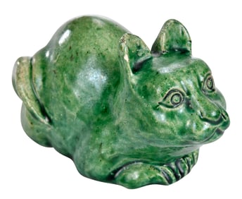 Chinese Export Green Glazed Ceramic Cat