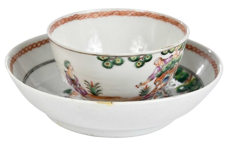Chinese Export Porcelain Tea Bowl and Saucer, Cherry Pickers