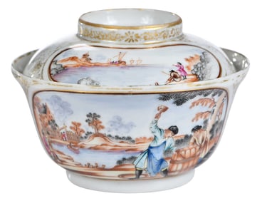 Chinese Export Porcelain Covered Sugar Bowl with Western Scenes, ex. Mottahedeh Collection